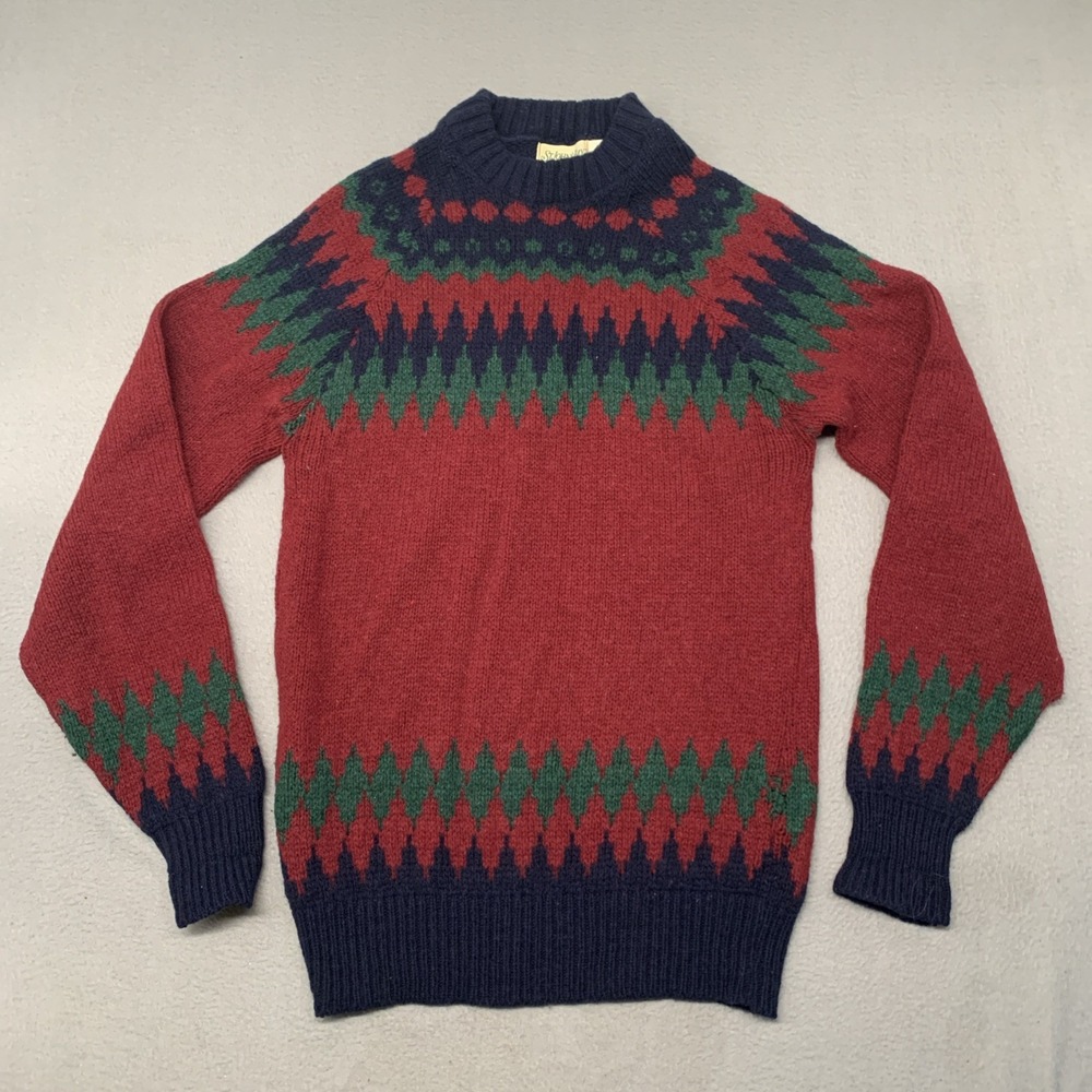 Vtg St Johns Bay Ragg Wool Fair Isle Sweater Mens MT Medium Tall Ski Knit Heavy